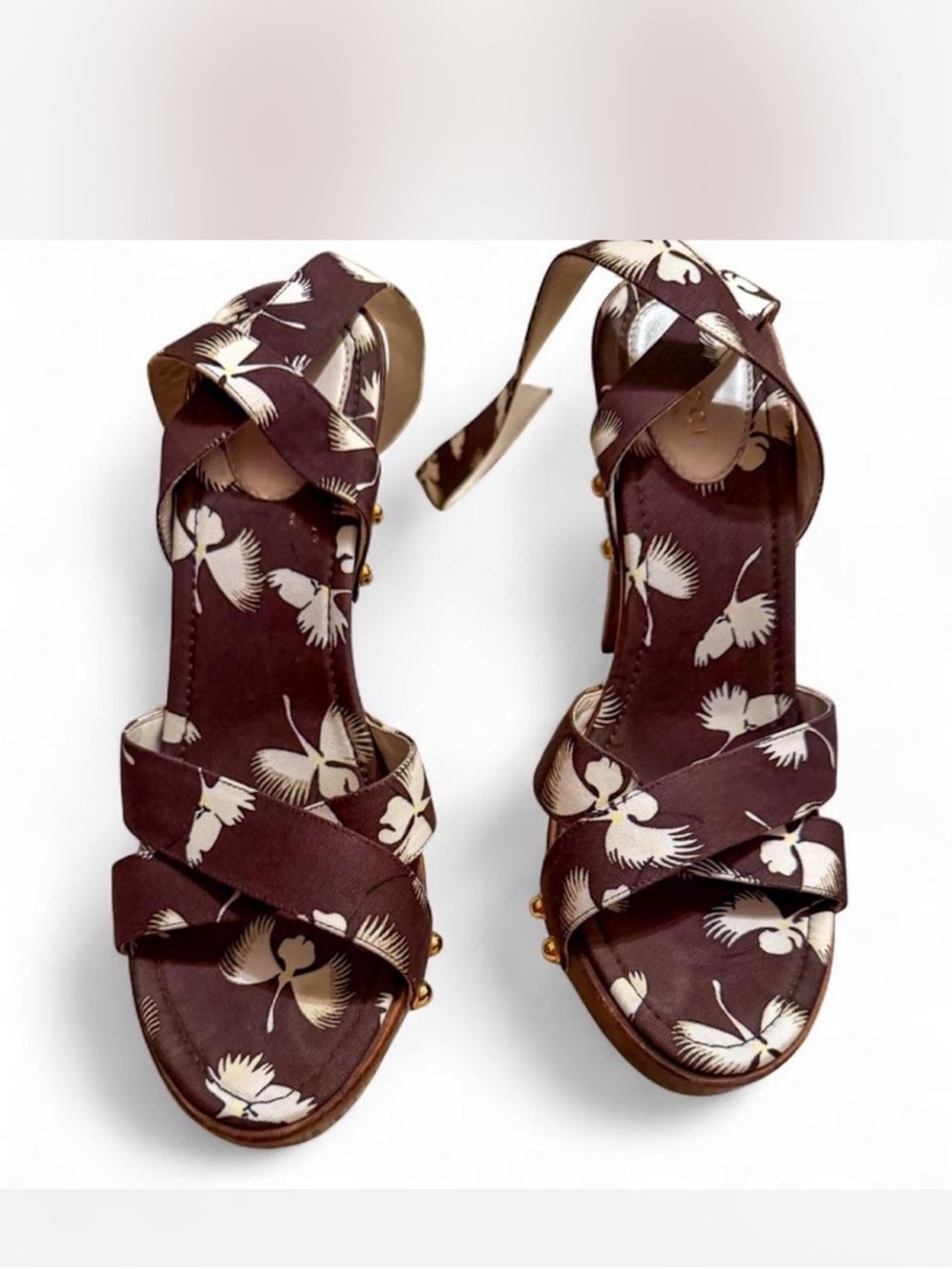 Gucci Floral Canvas Wooden Platform Heels – Women’s Size 8
